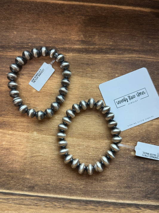 Sterling Navajo Pearl Handmade Stretch Bracelet A