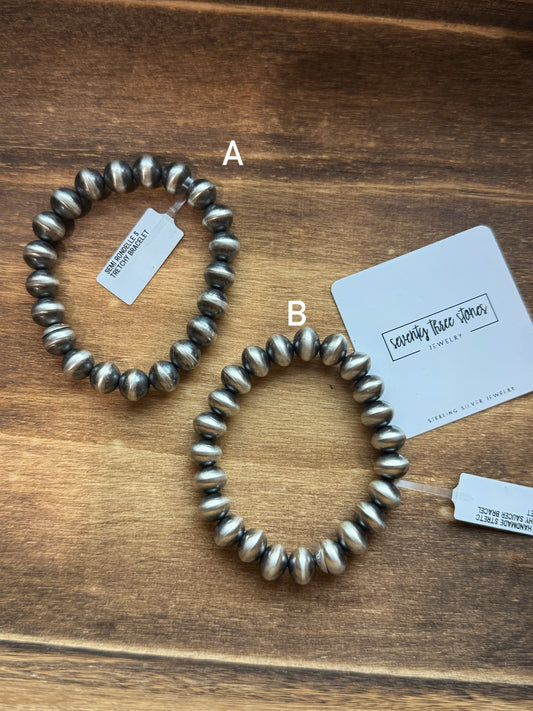 Sterling Navajo Pearl Handmade Stretch Bracelet B