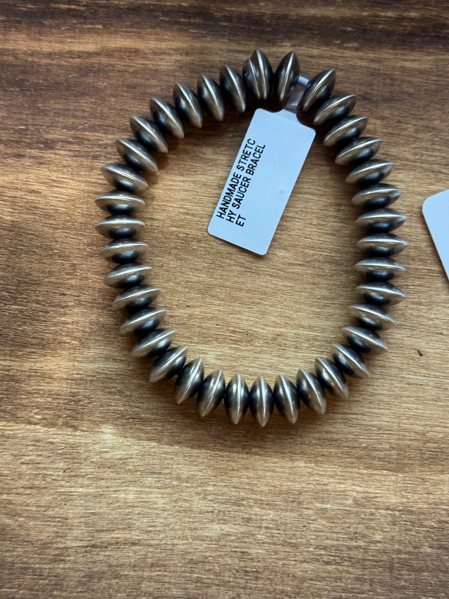 Sterling Navajo Pearl Saucer Handmade Stretch Bracelet