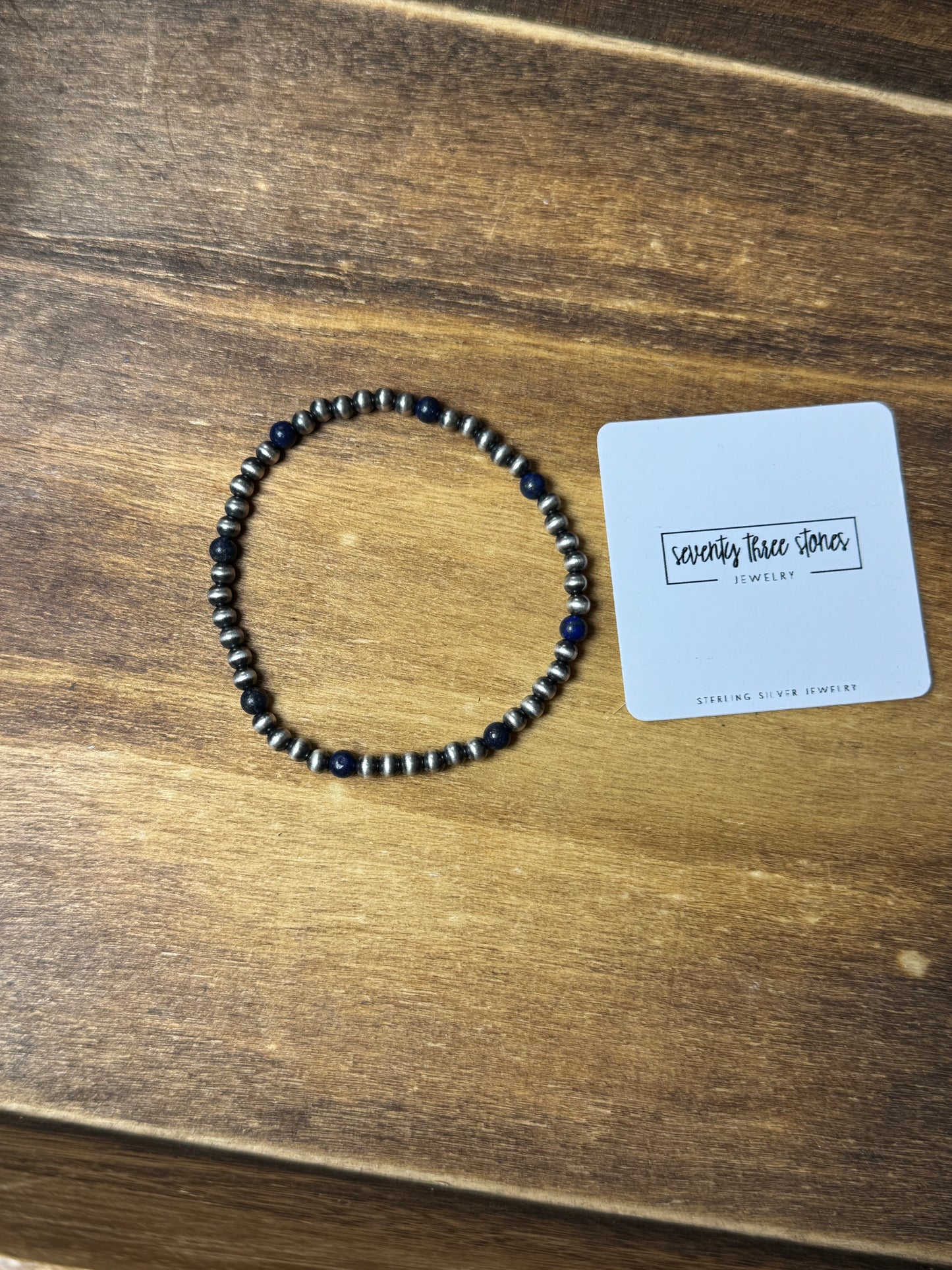 Lapis 4mm sterling pearl Bracelet