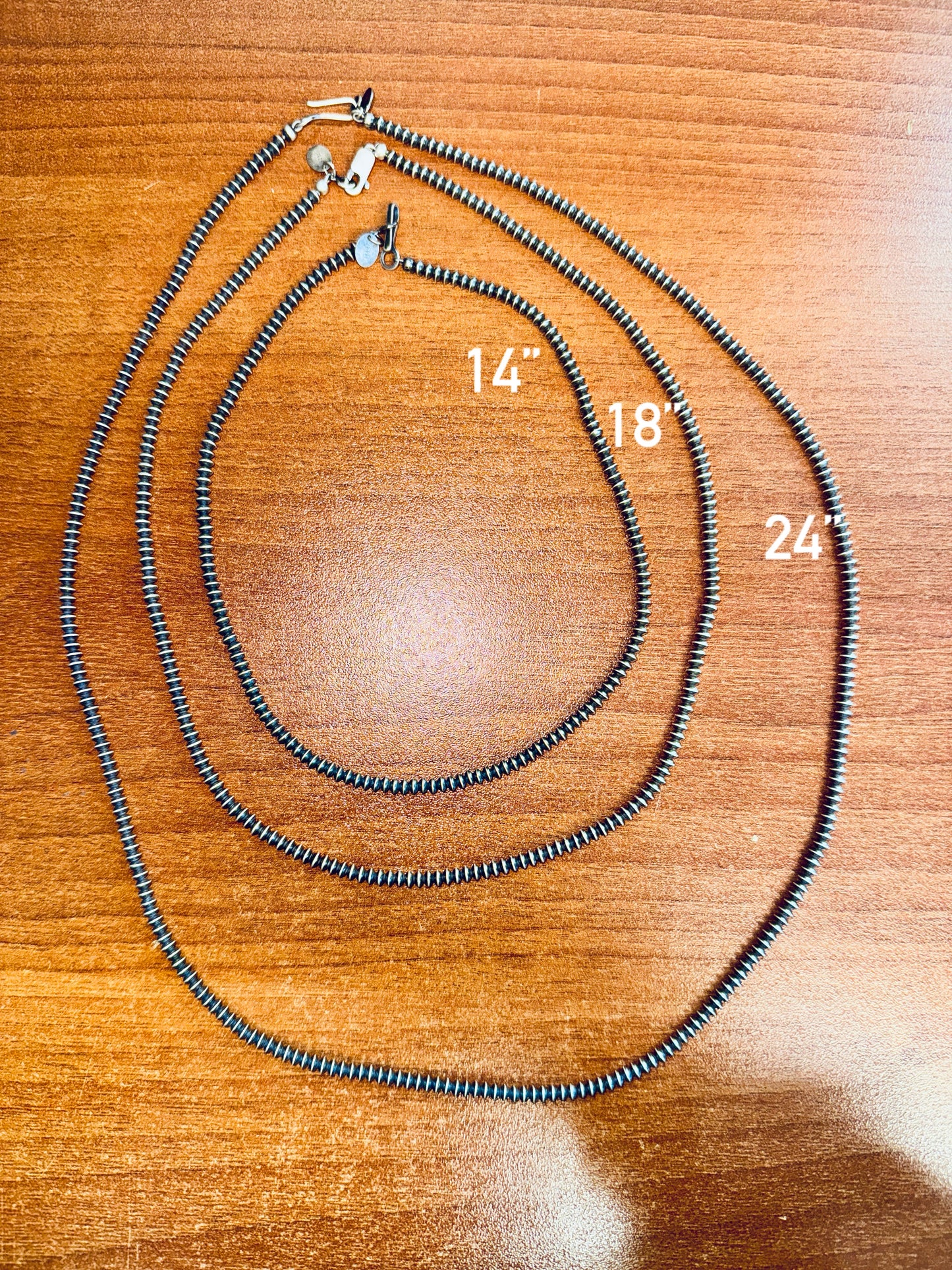 3mm Saucer Navajo Style Pearls Necklace Lenghts 14"-24"