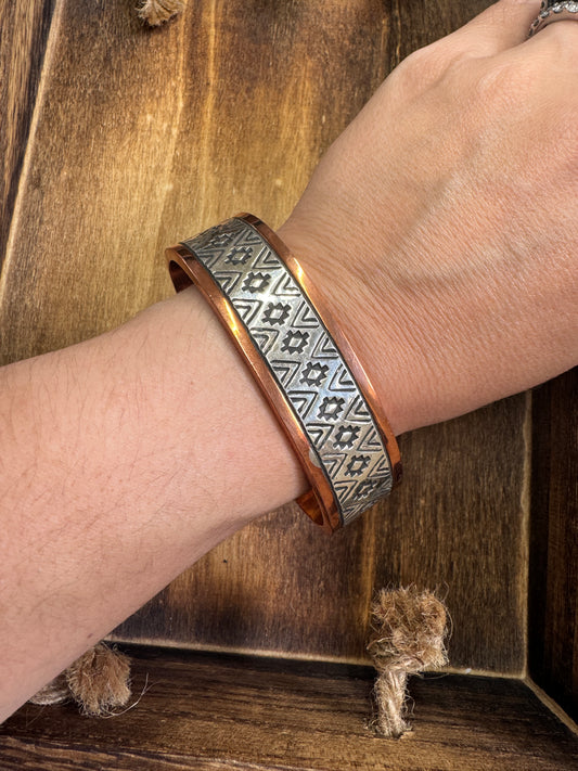 Large Copper and sterling Cuff