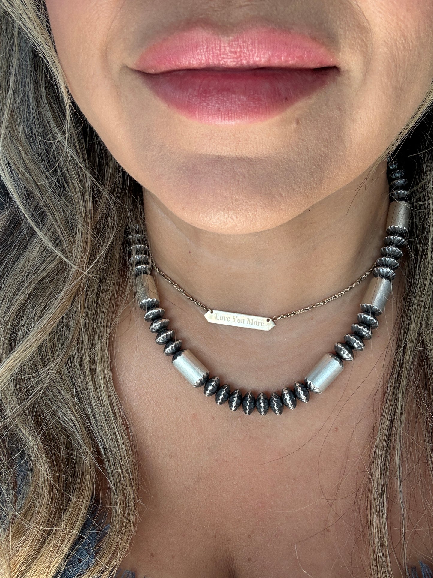 Handmade Navajo Barrell Bead and Saucer Fluted Pearl Necklace Tonisha Haley