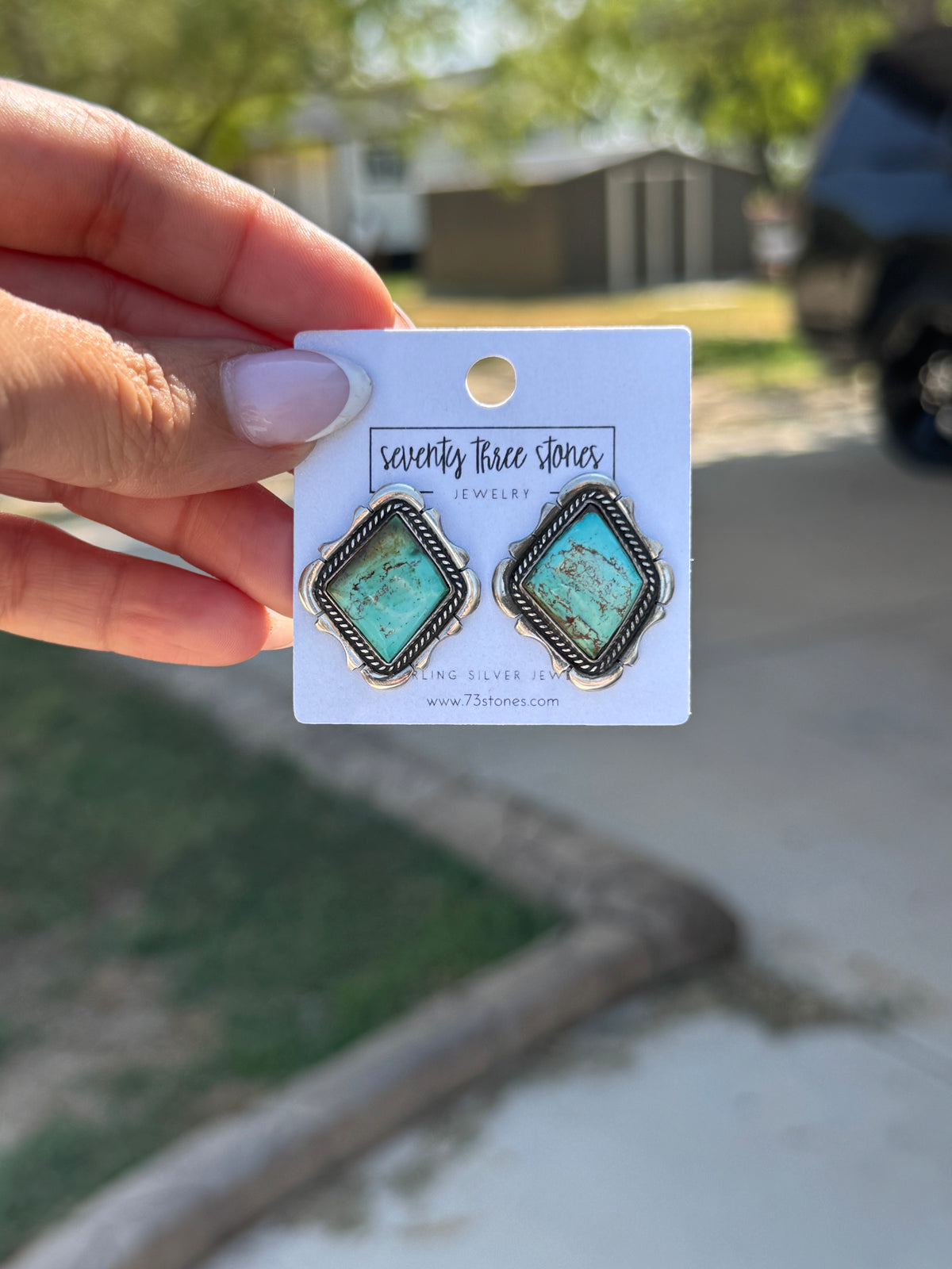 Turquoise Vintage diamond shape post earrings