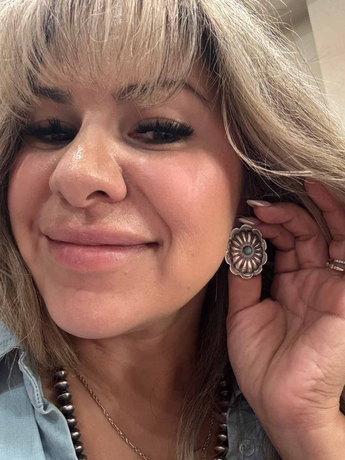 Kingman Turquoise concho Earrings “B” 1.25”