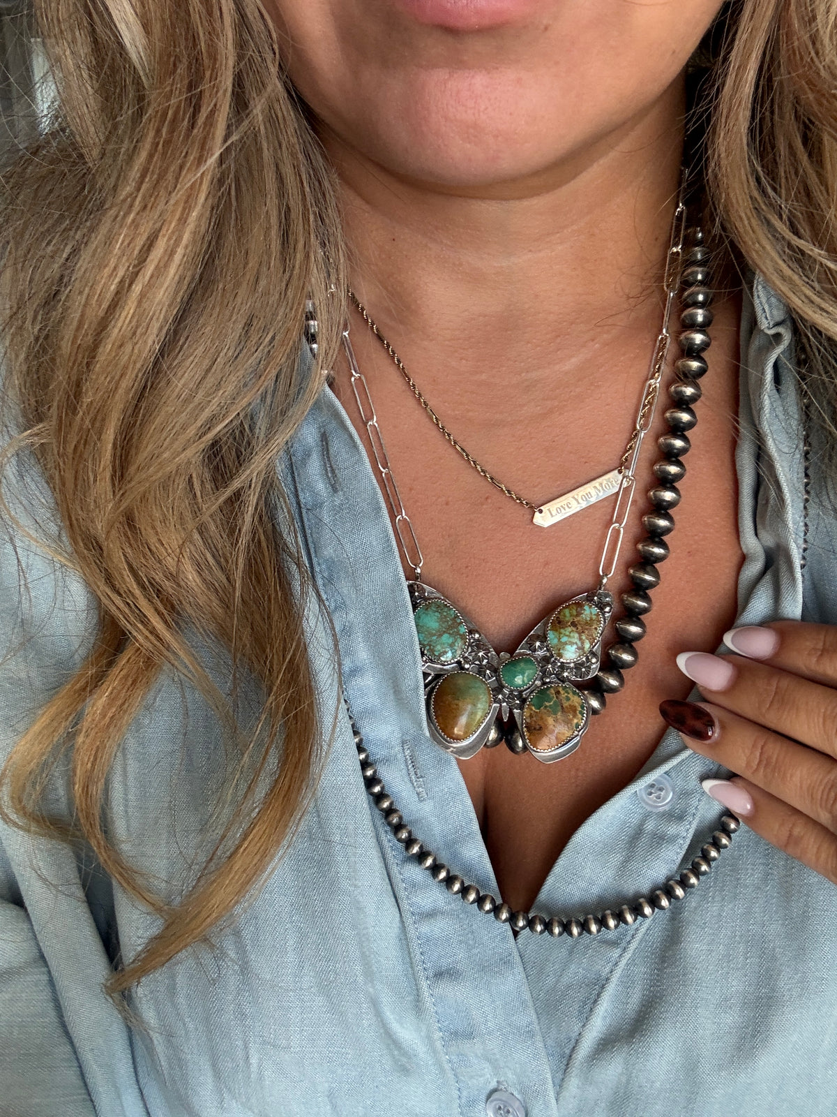 Royston Turquoise butterfly Necklace, 19”