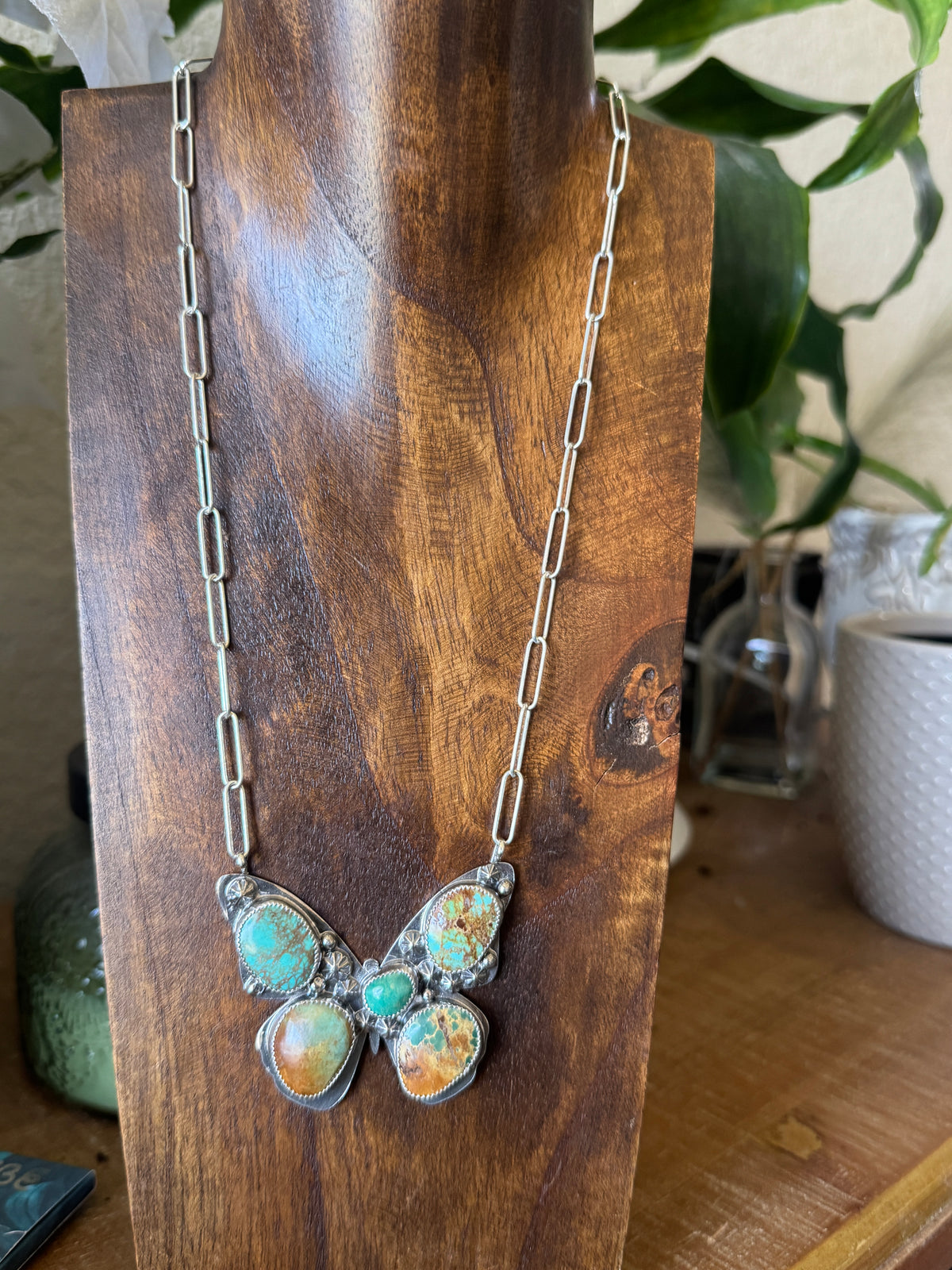 Royston Turquoise butterfly Necklace, 19”