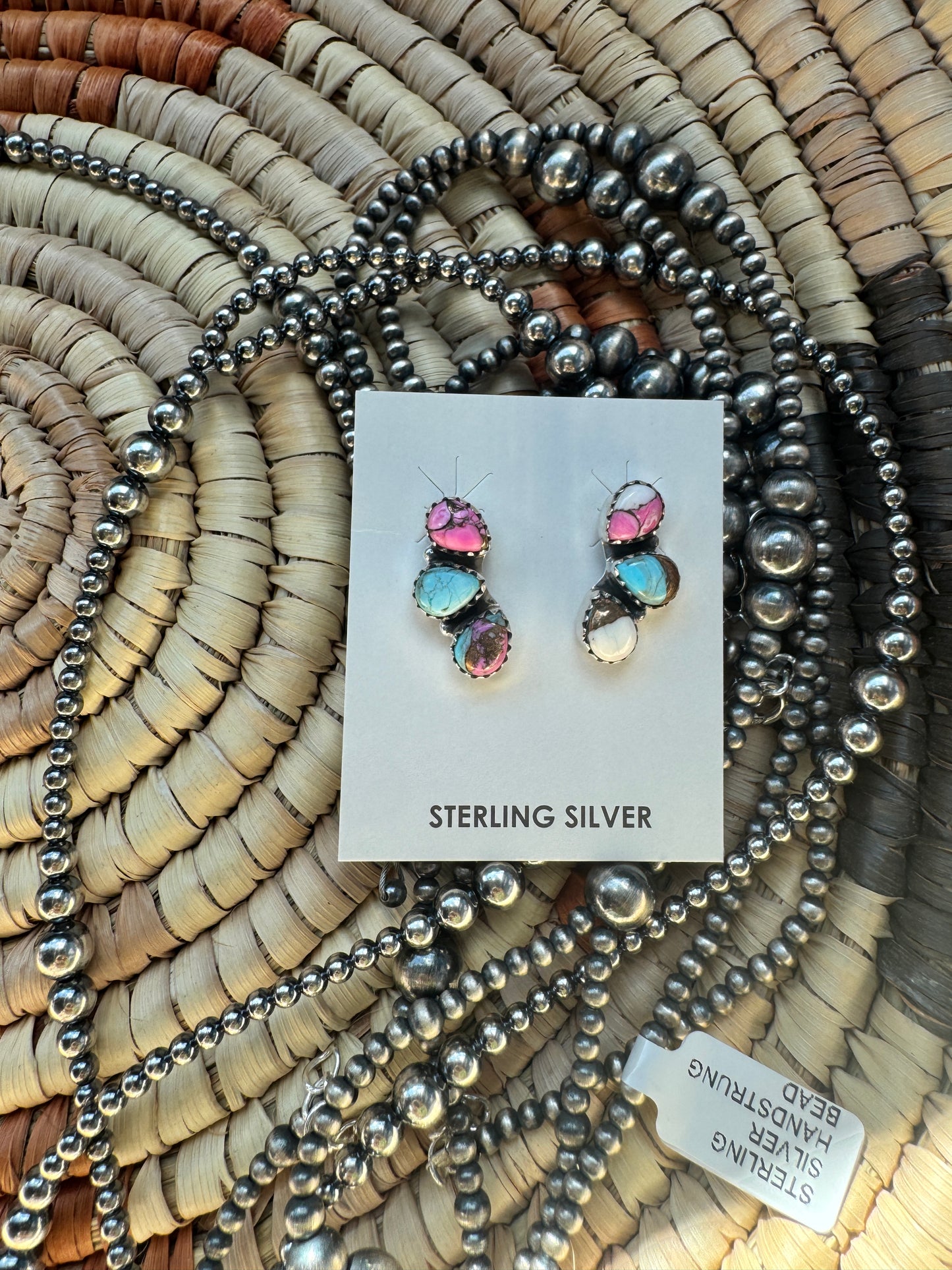 Three stone Mini cluster Cotton Candy Earrings