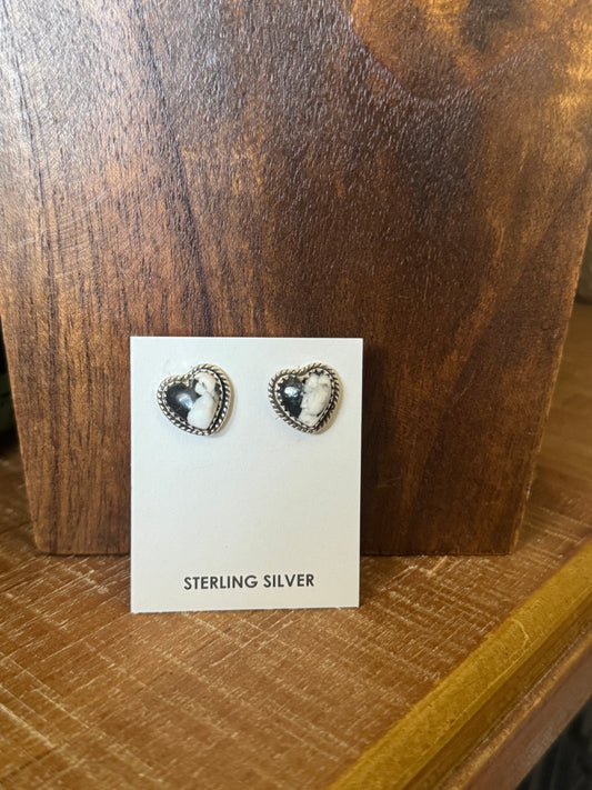 White Buffalo Heart Studs