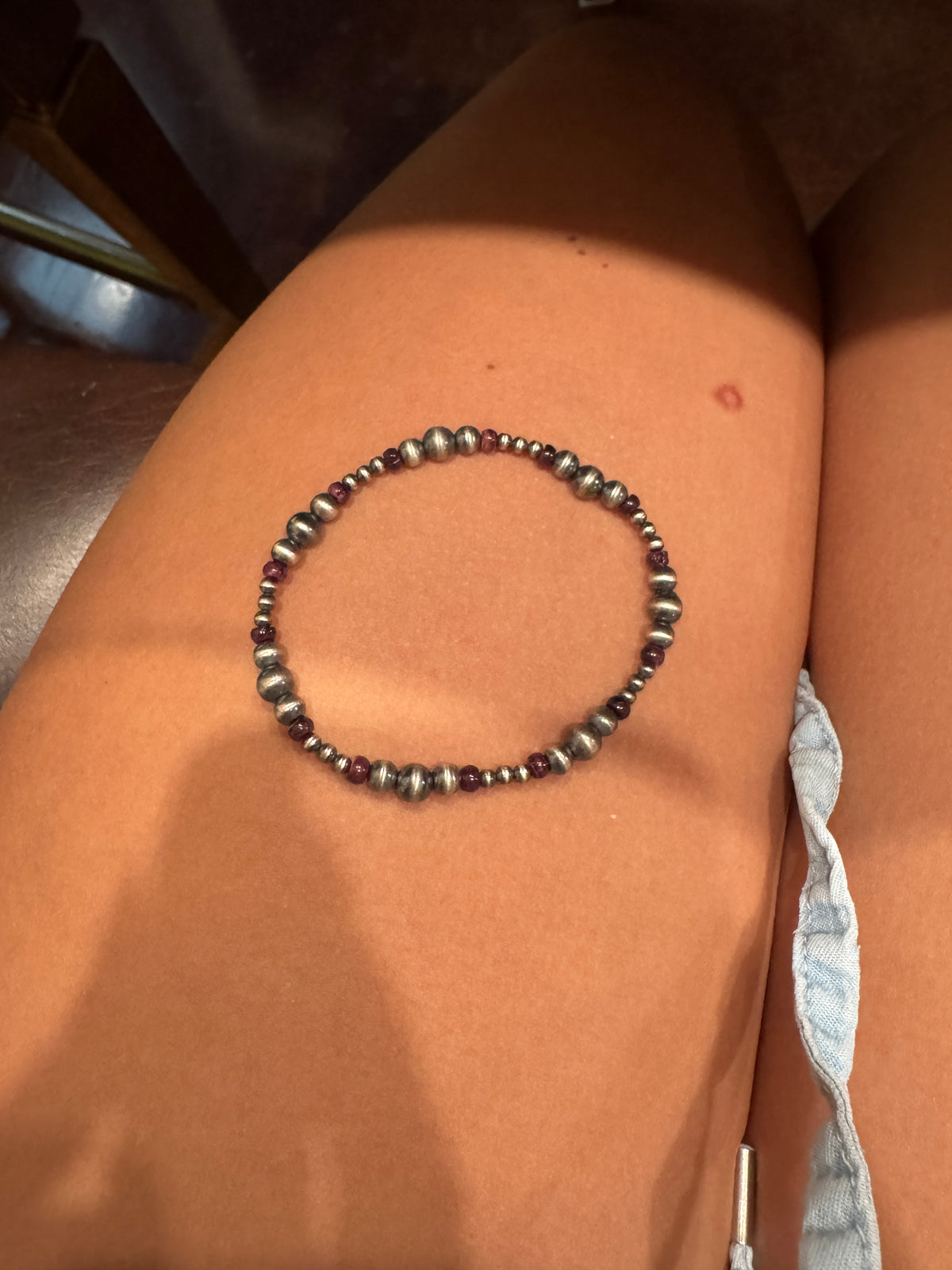 Purple Spiny graduated sterling pearls bracelet