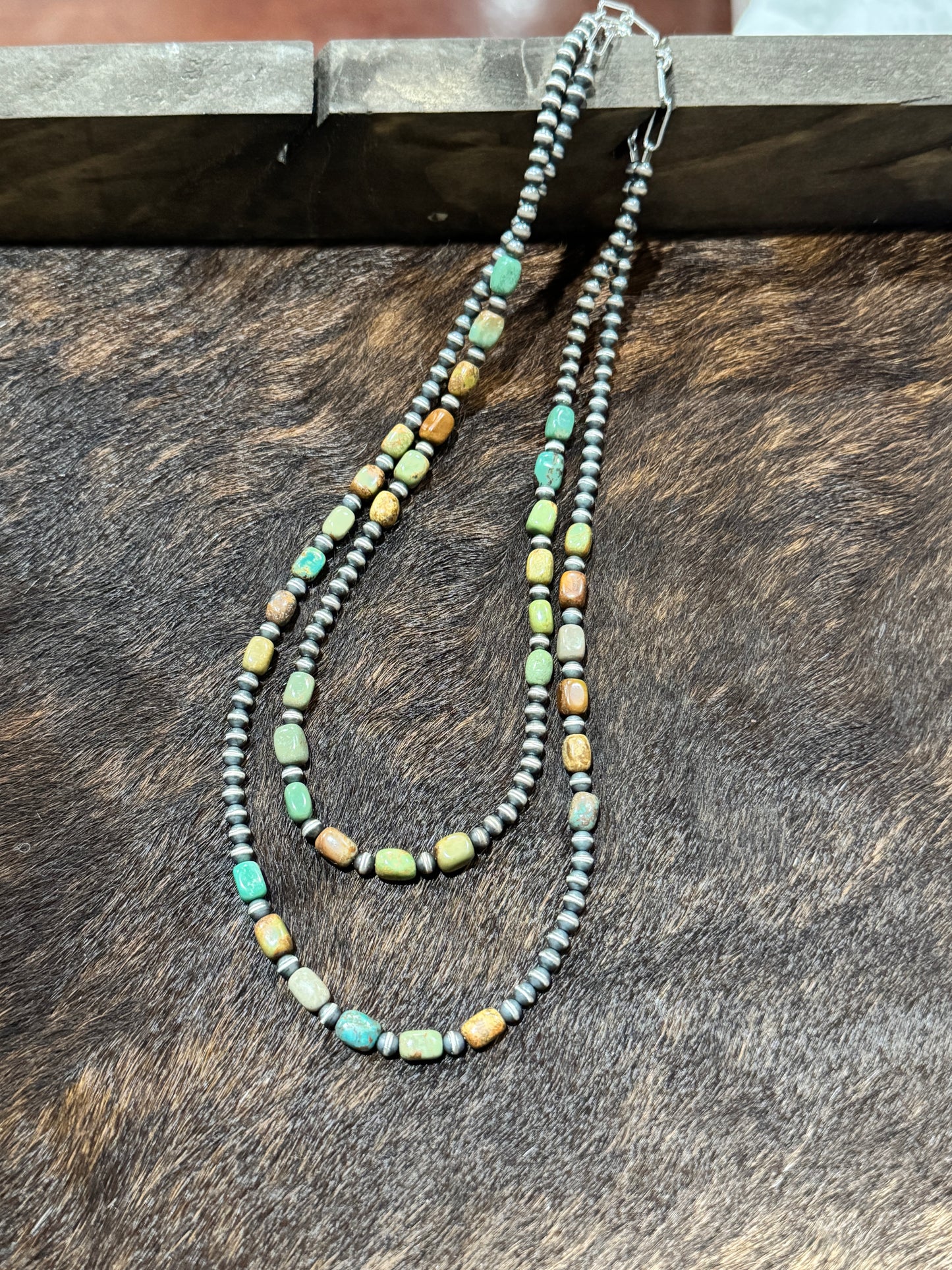 Square Turquoise Nugget 16” 4mm pearls