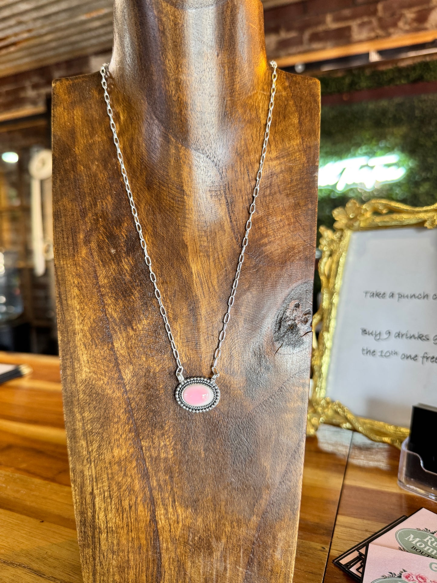 Pink conch bar necklace 18” larger