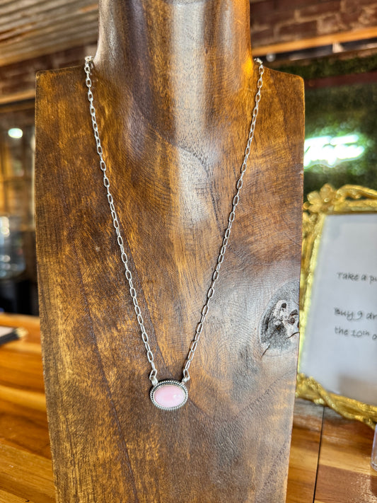 Pink conch bar necklace 18”