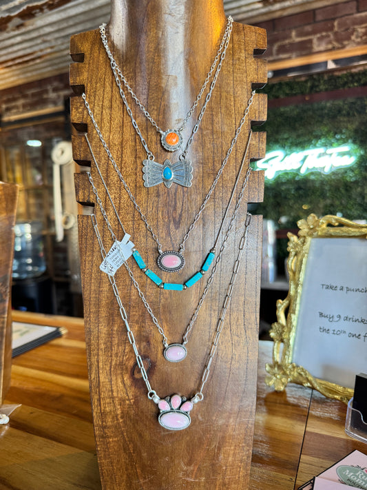 Pink conch bar necklace 18” larger