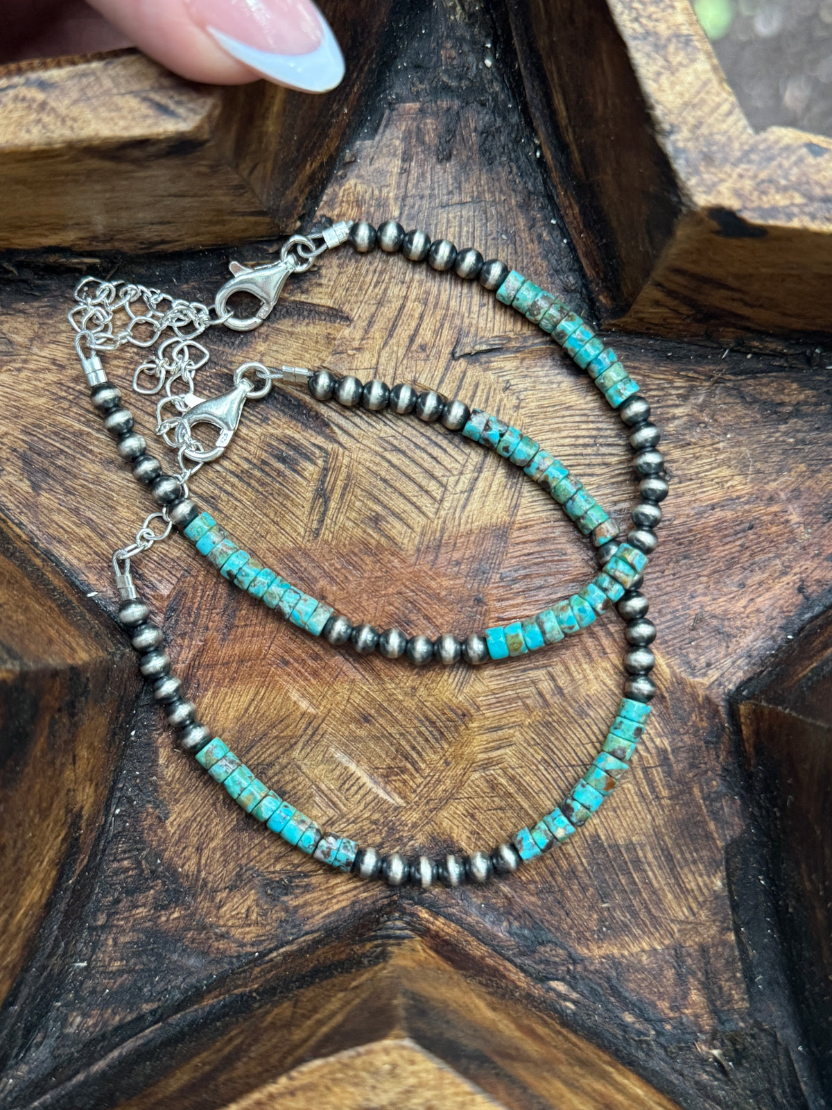 Turquoise Heishi and 4mm sterling pearl bracelet with clasp