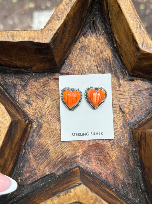 Orange Spiny Heart Stud Earrings Opt 2