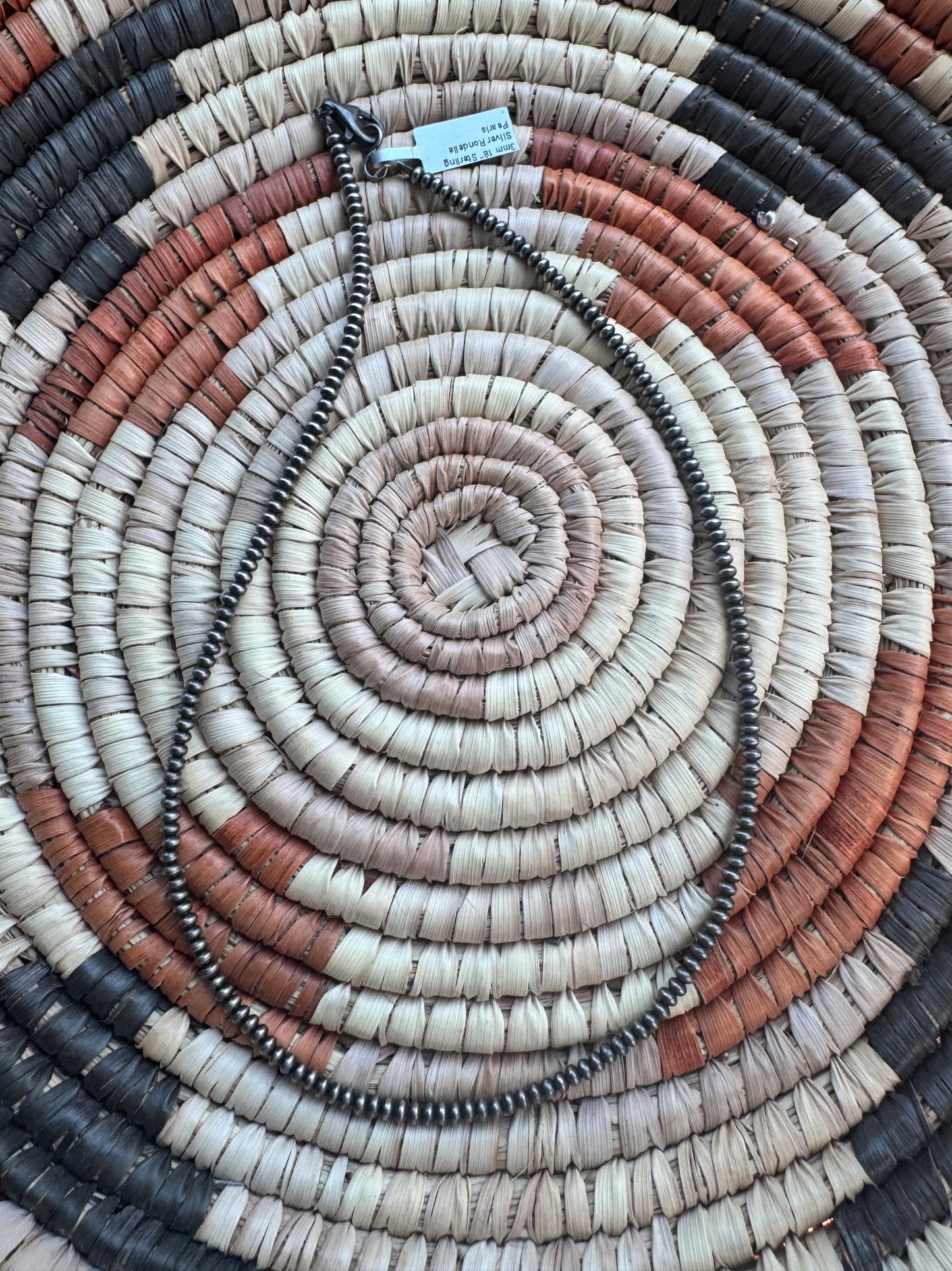 3mm Navajo Sterling Rondelle Pearl Necklace