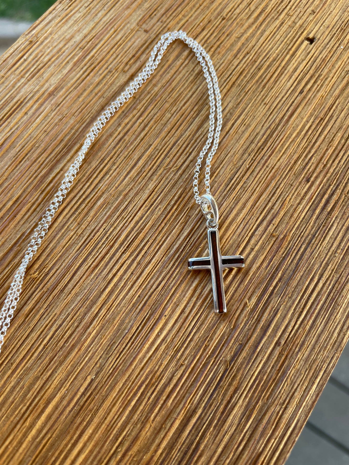 Deep Garnet Sterling cross necklace