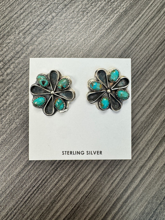 1” Floral Turquoise Cluster Studs