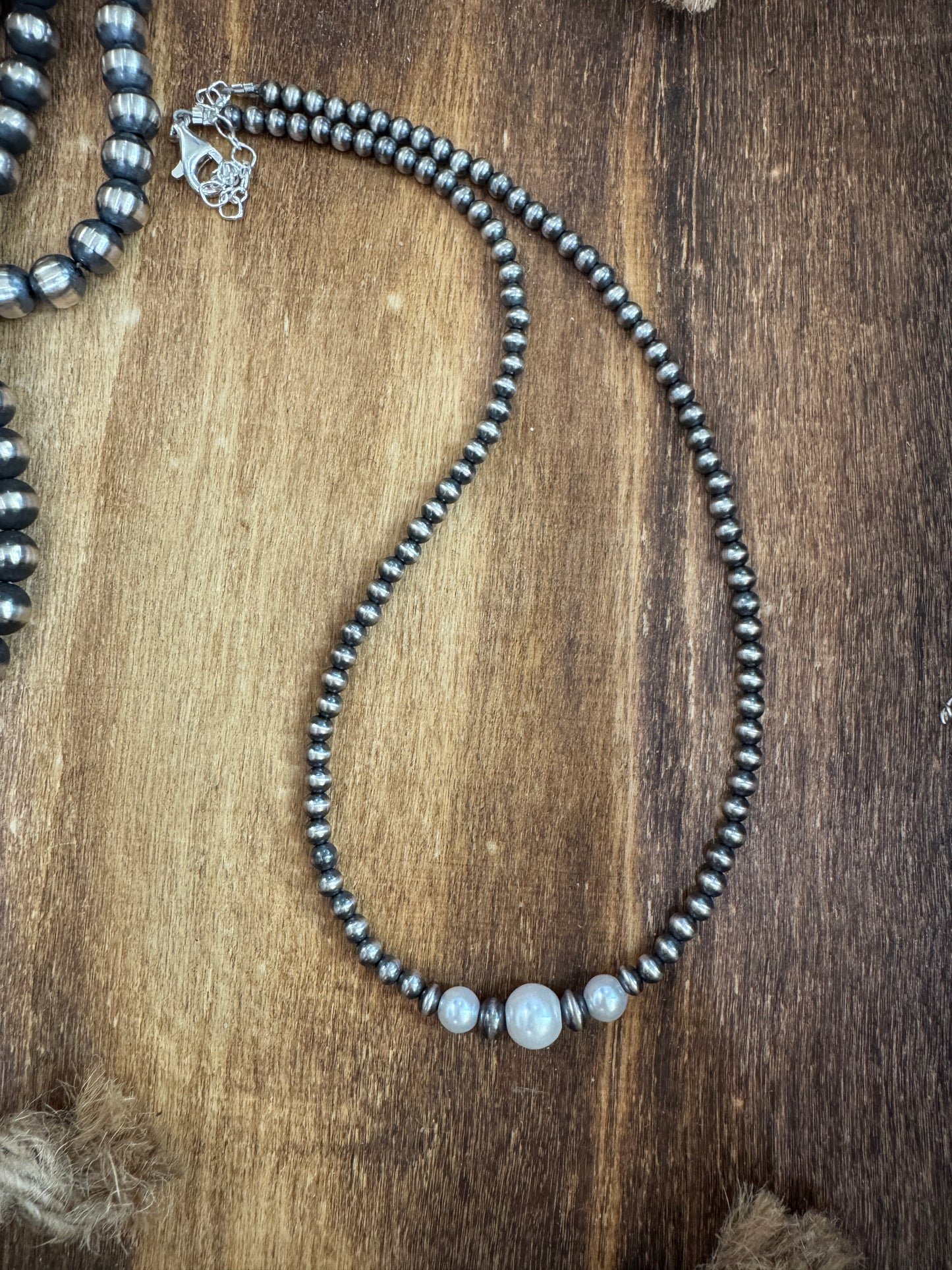 The Single Graduated Navajo Salt Water Pearl Necklace 16”