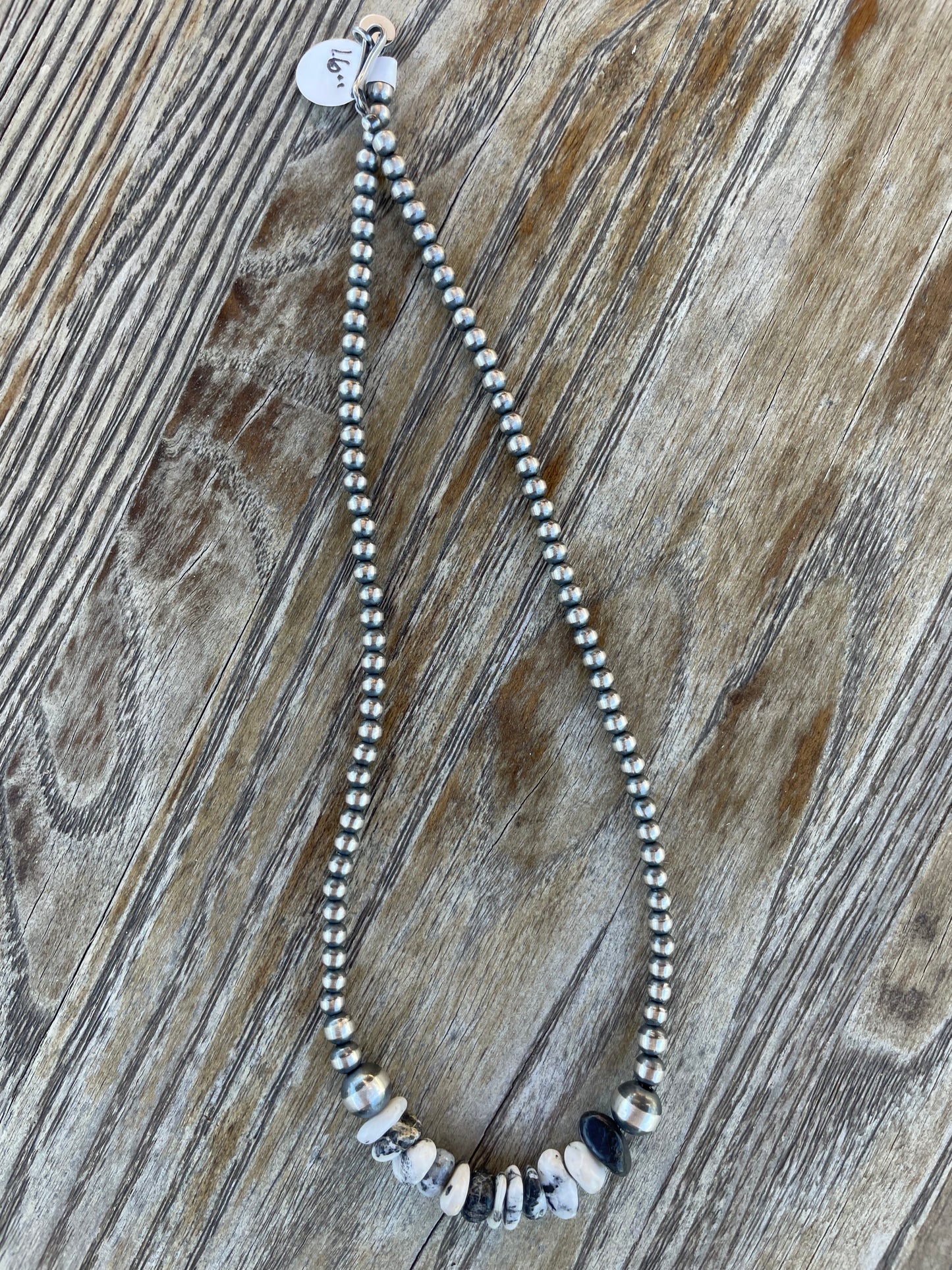 4mm Navajo Pearl Necklace + White Buffalo 16”