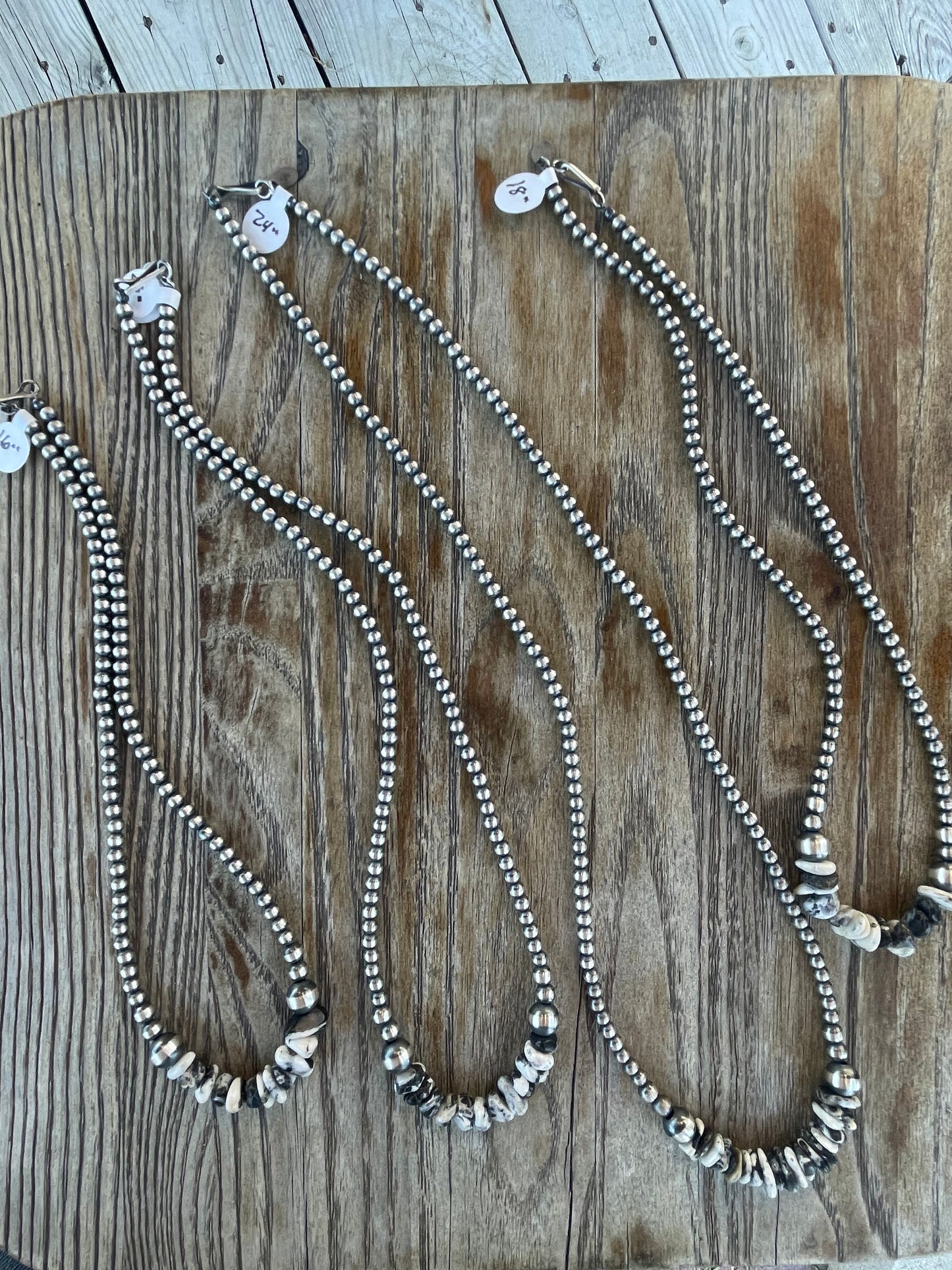 4mm Navajo Pearl Necklace + White Buffalo 16”