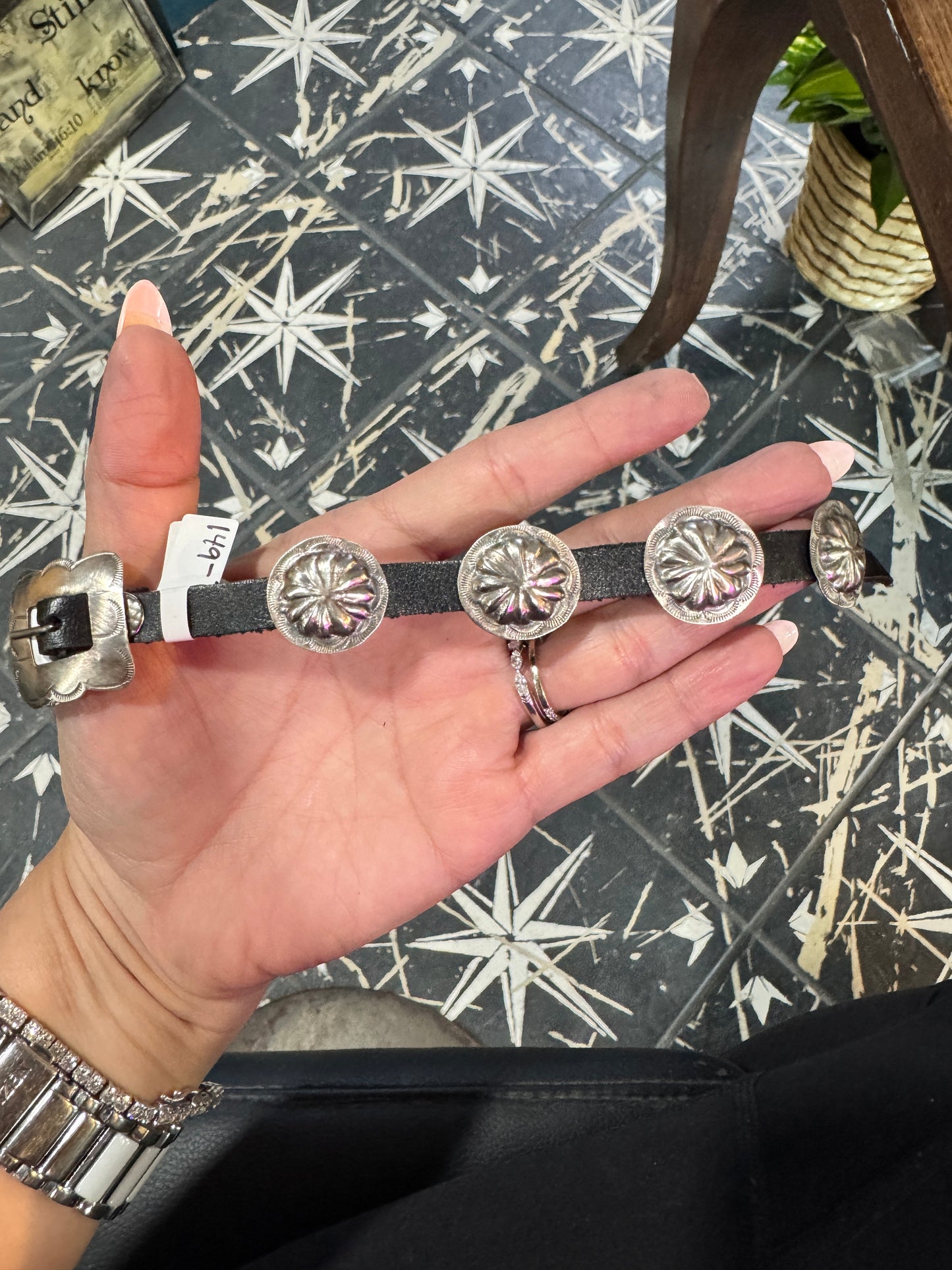 Leather Sterling Concho  Bracelet