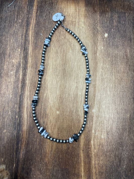 4mm Navajo Pearl Necklace + White Buffalo 14”