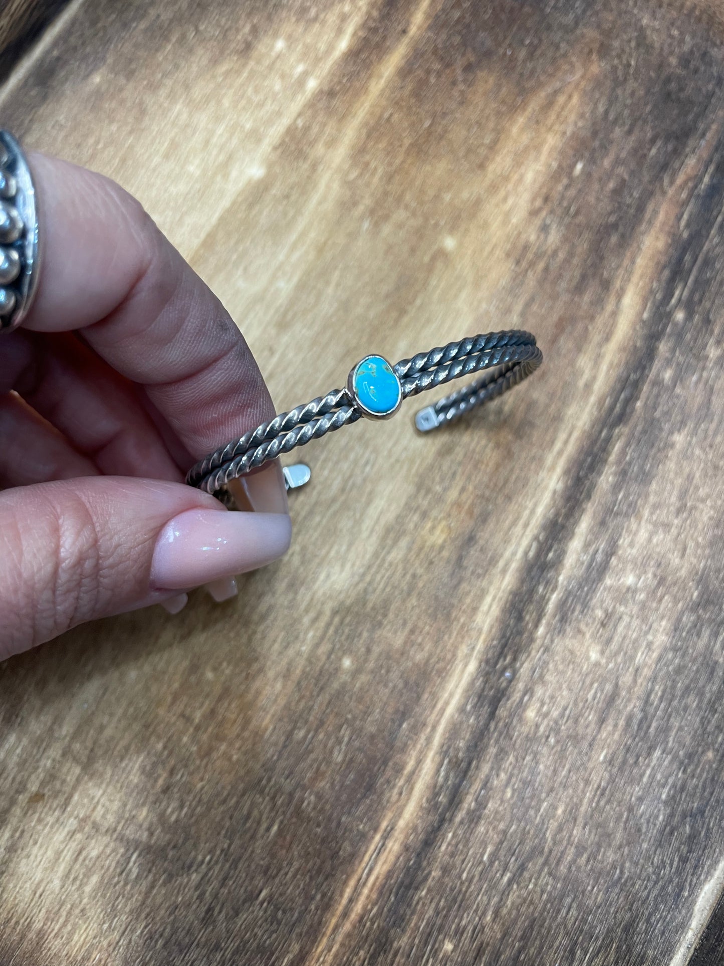 Double Twist Wire + Turquoise Sterling Silver Cuff