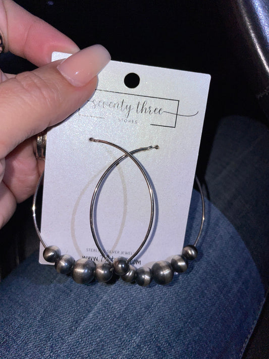 2” Sterling silver hoops with Navajo Pearls