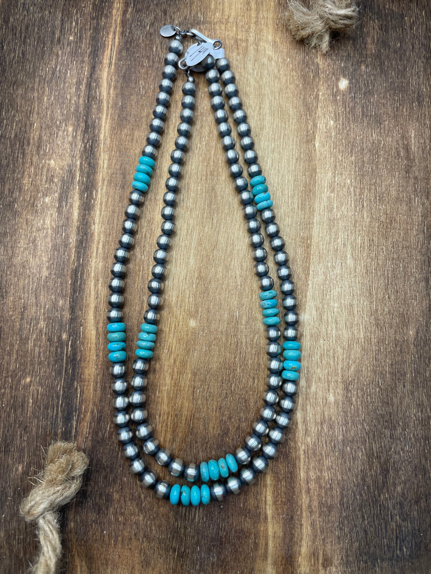 16” rondell Turquoise with 6mm Navajo Pearls Necklace