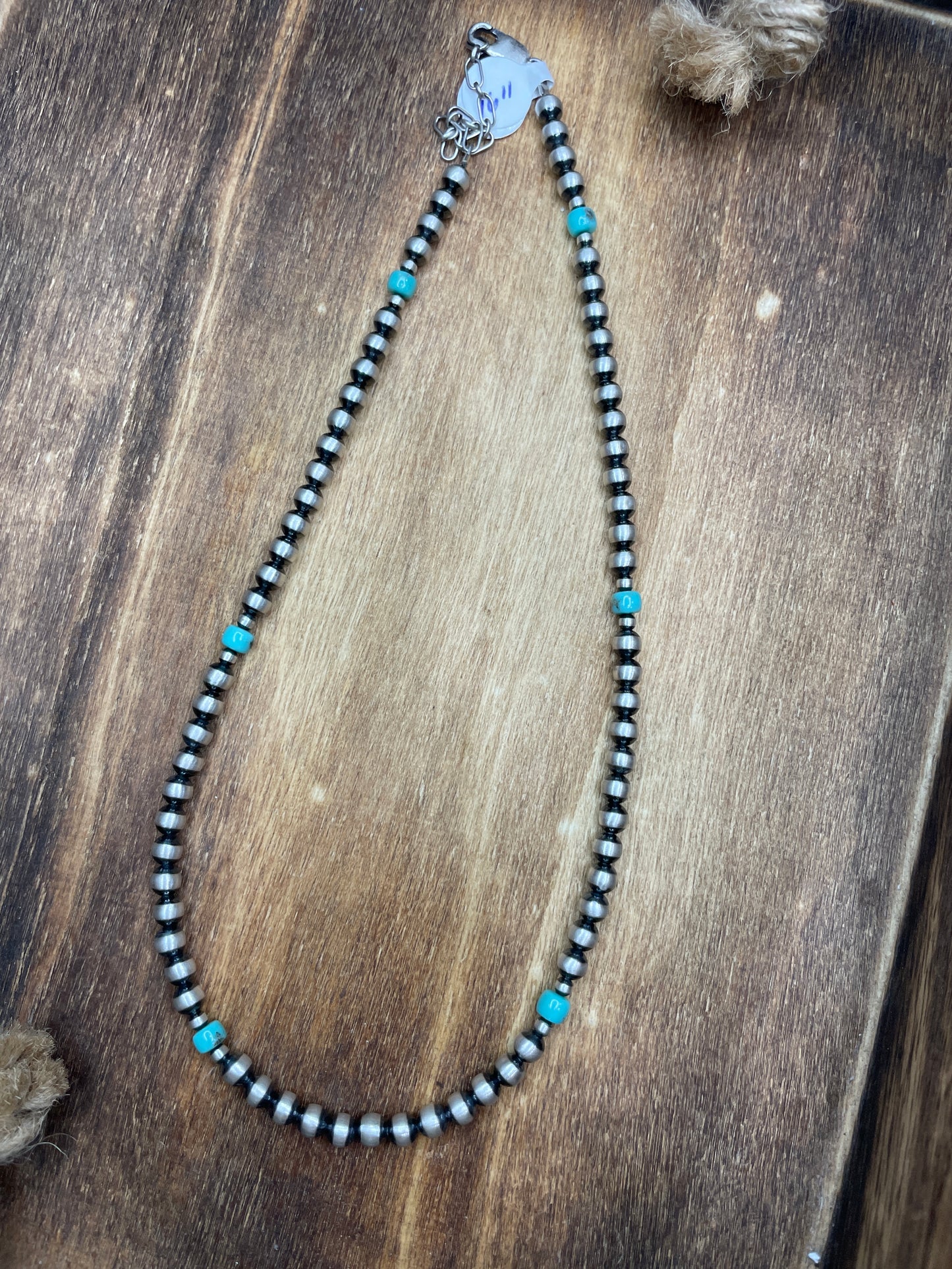 5mm Navajo Pearl Necklace + Turquoise 16” + 2” extender