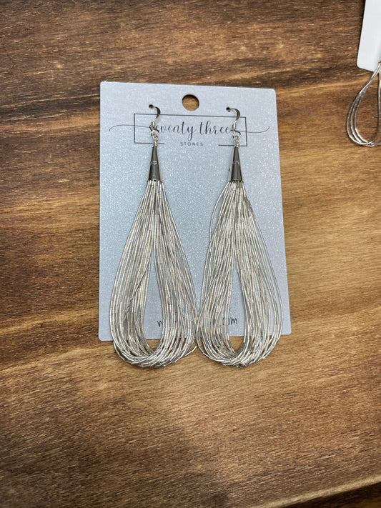 Liquid Silver 20 Strand Teardrop Earrings