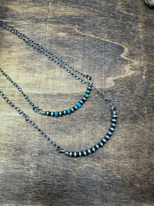 Sterling Pearl Bar necklace + Turquoise 20"