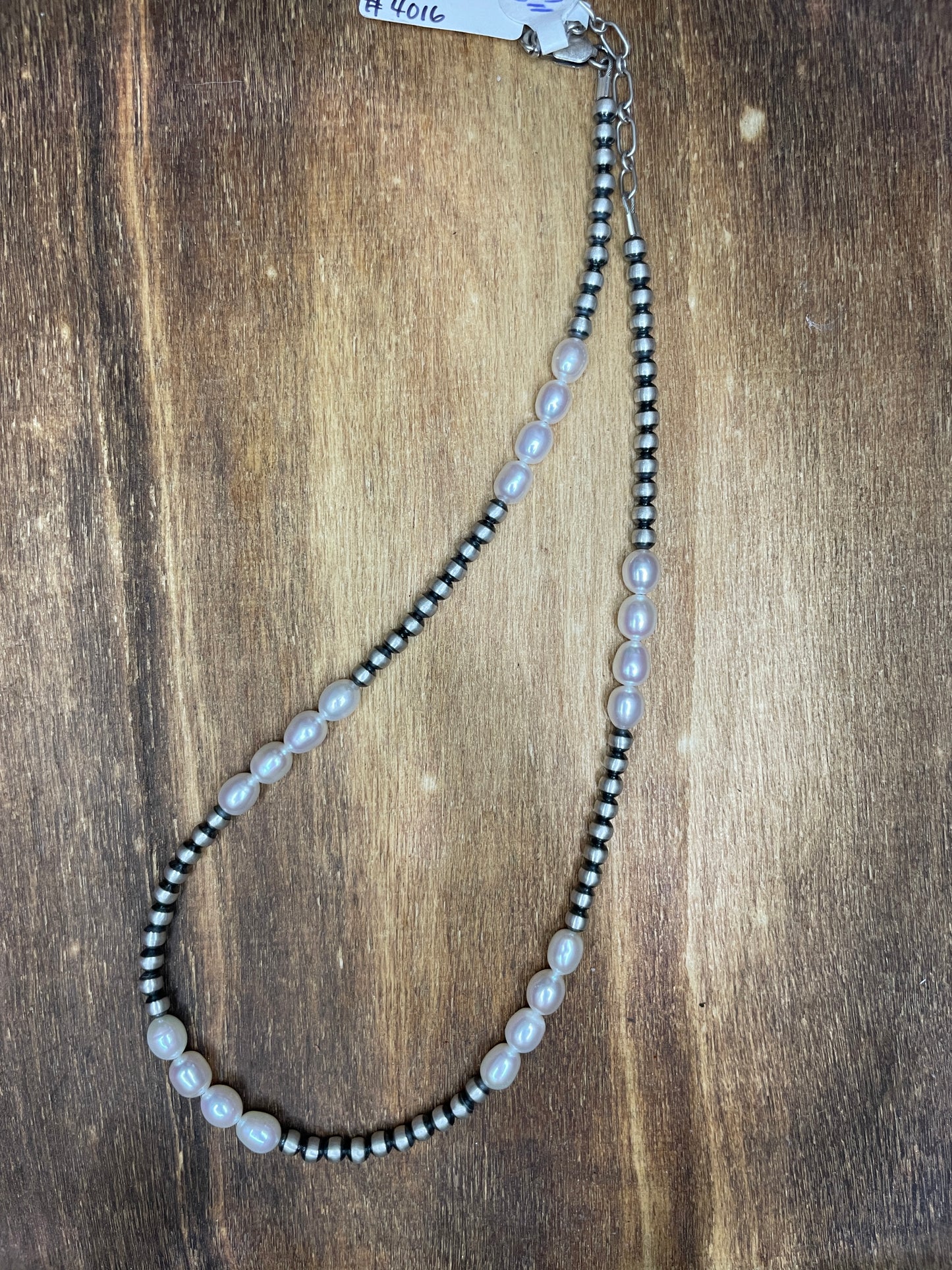 4mm Navajo Pearl Necklace + Fresh Water Pearl 16” w/ extender