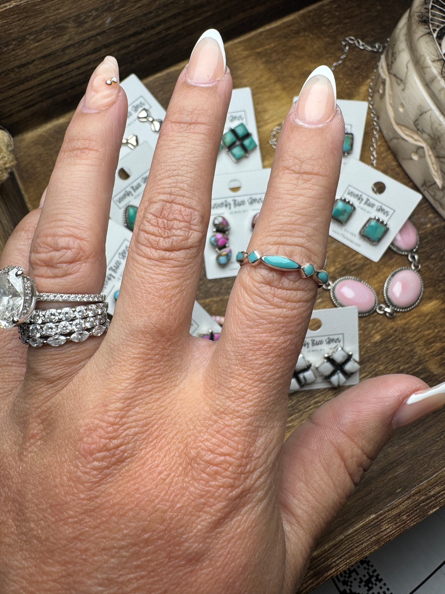 Turquoise eternity stacker ring
