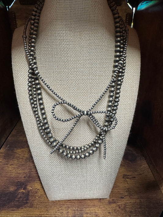 17” Bow Necklace 3mm + 5mm sterling pearls with extender