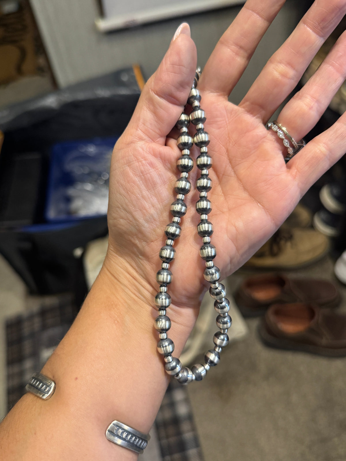 8mm 5mm Sterling pearls necklace, 18"