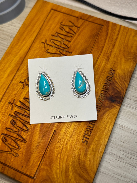 Turquoise Teardrop shape Post earrings