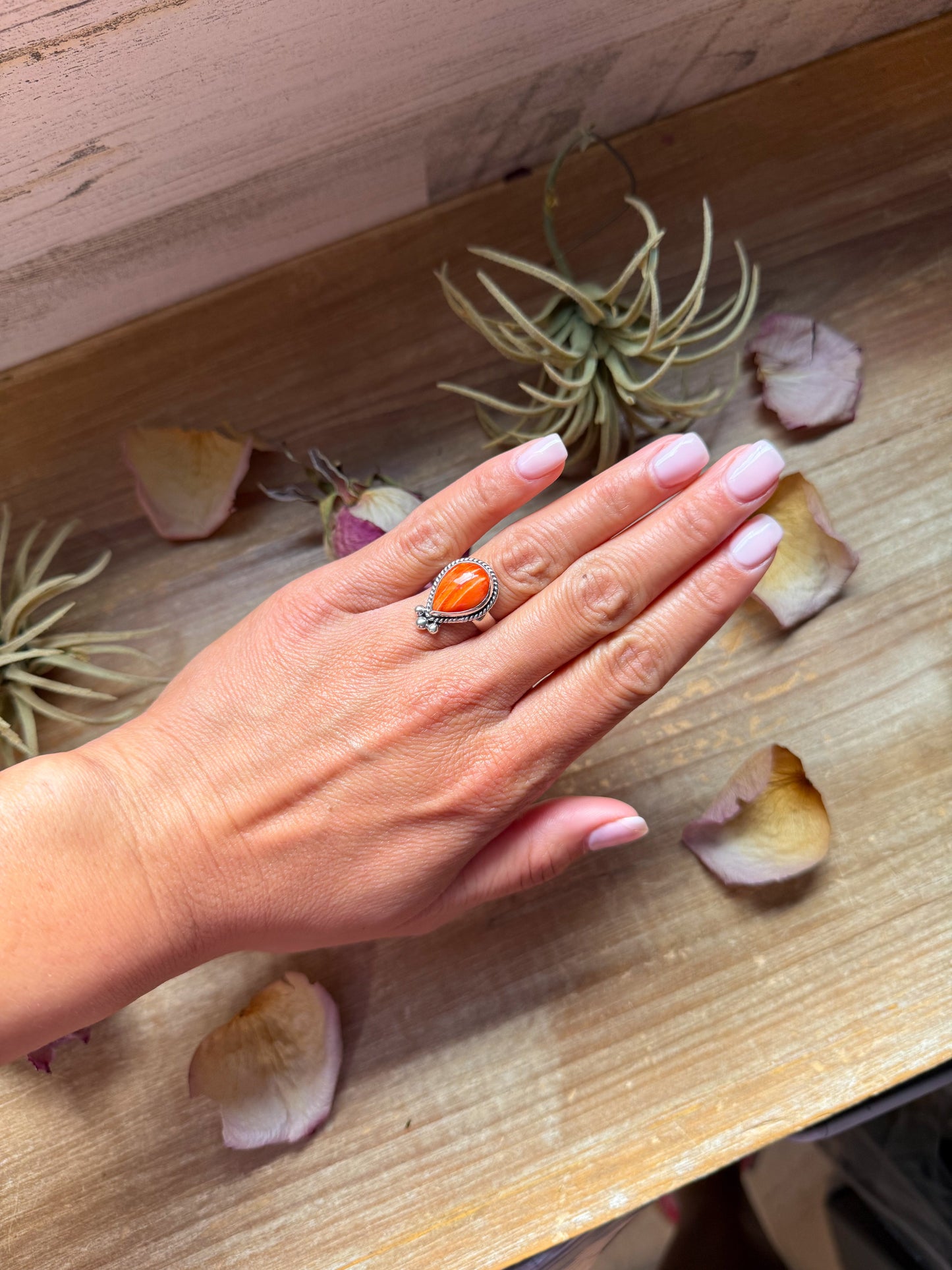 Orange Spiny Oyster Sterling Silver Ring – Size 7 or 10