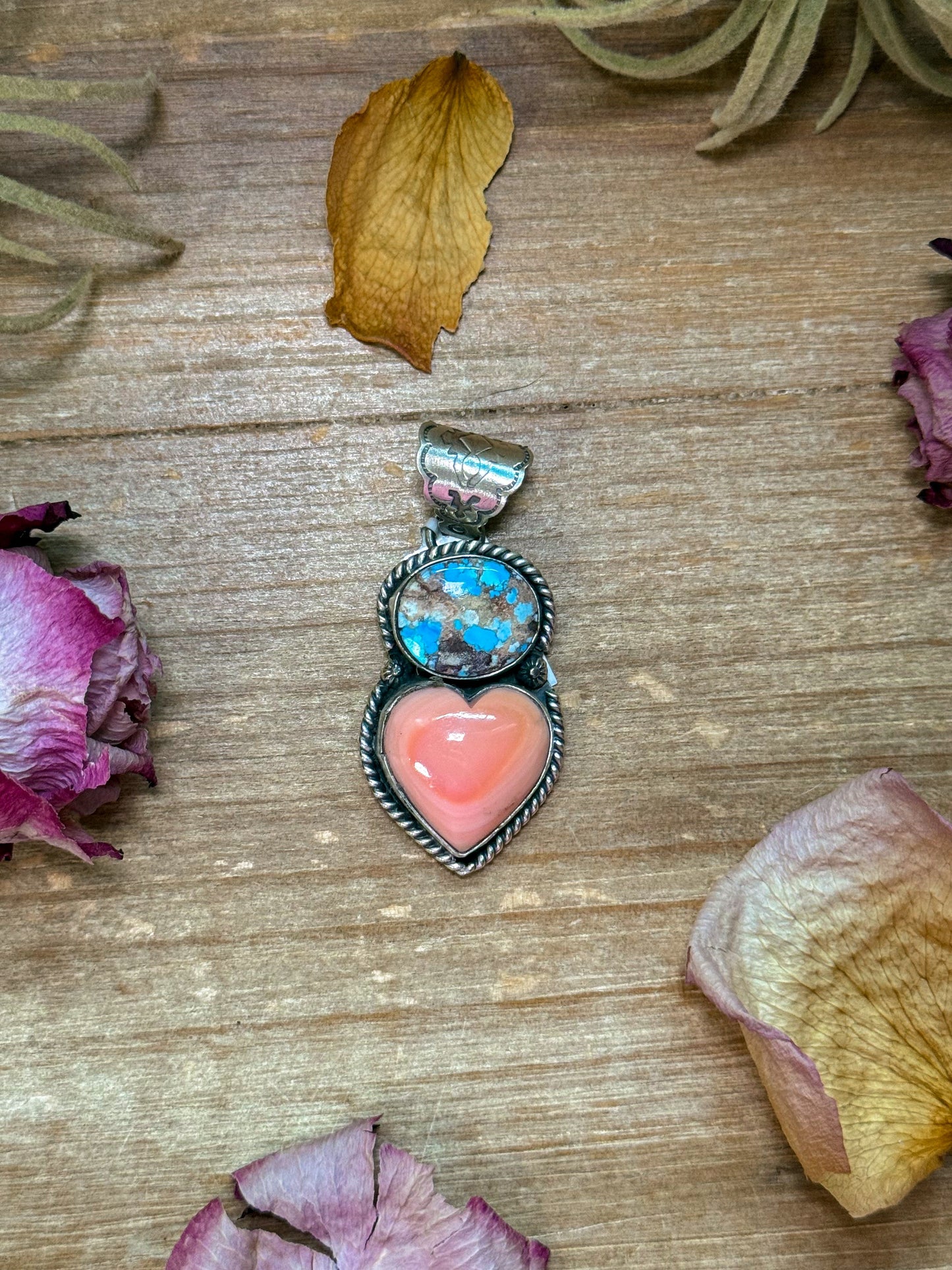Golden Hills Turquoise & Pink Conch Sterling Silver Pendant