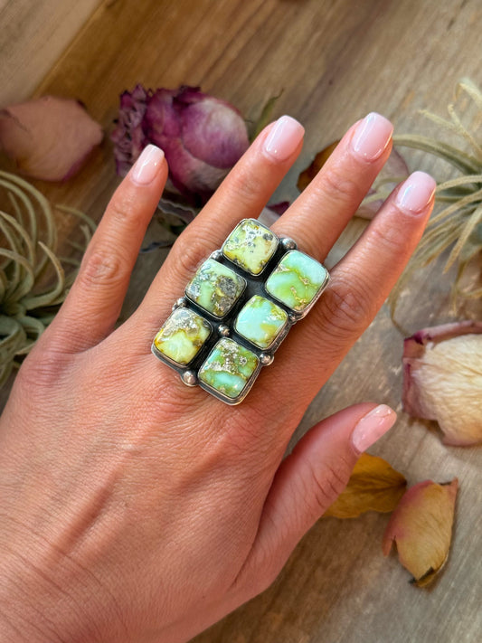 Palomino Turquoise Sterling Silver Adjustable Ring – 6 Stones – Stamped BJA (Boyd Ashley)