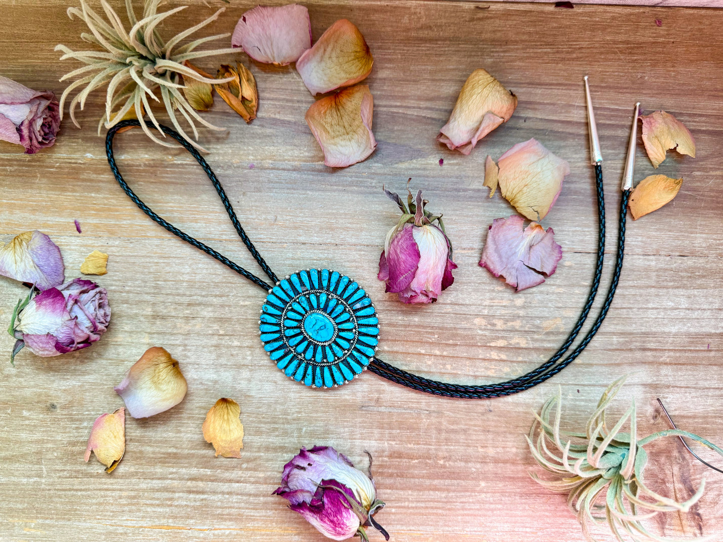 Kingman Turquoise Sterling Silver Bolo Tie – Navajo Handmade by Jesse Williams