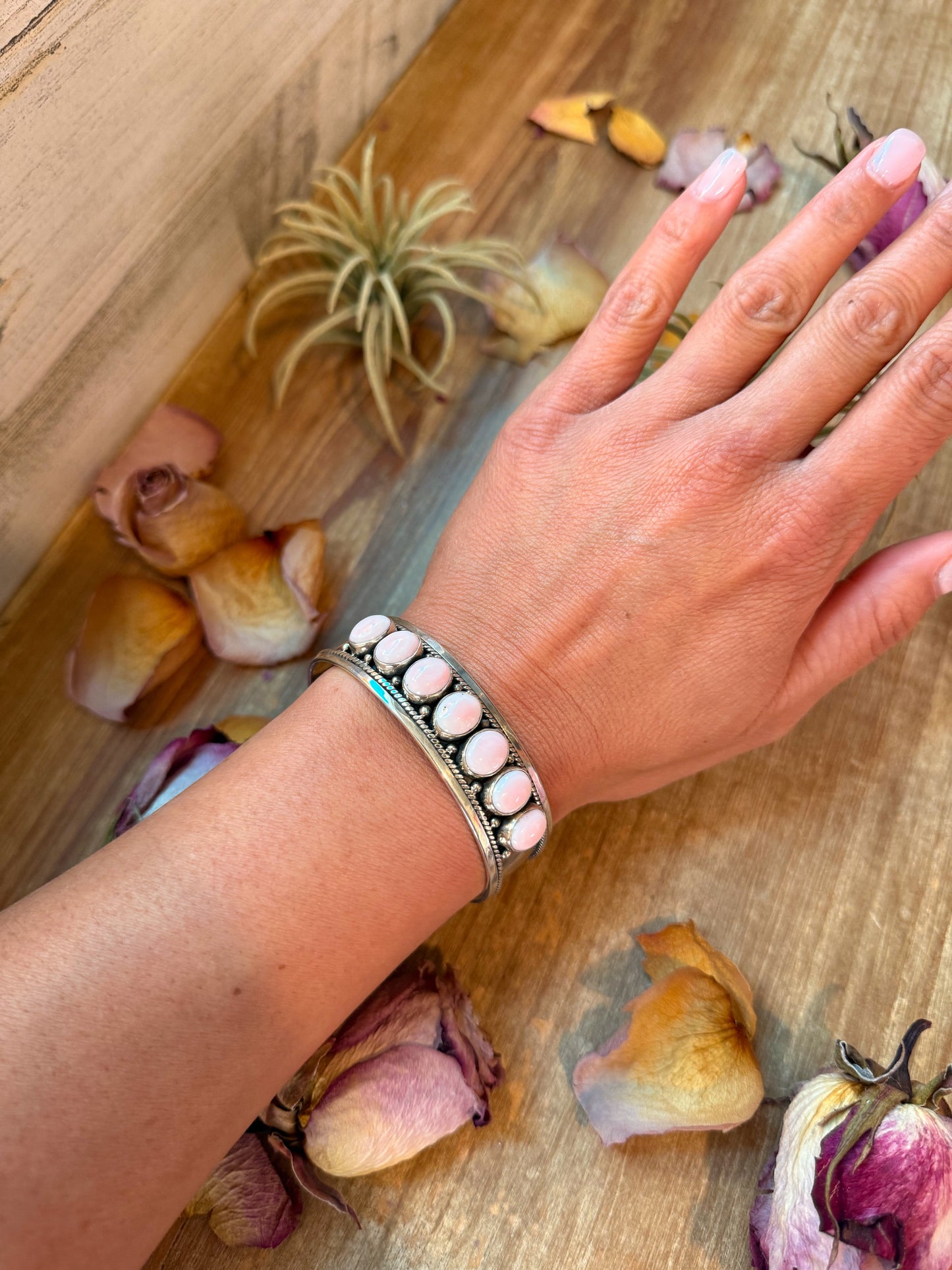 Sterling Silver Pink Conch Cuff Bracelet