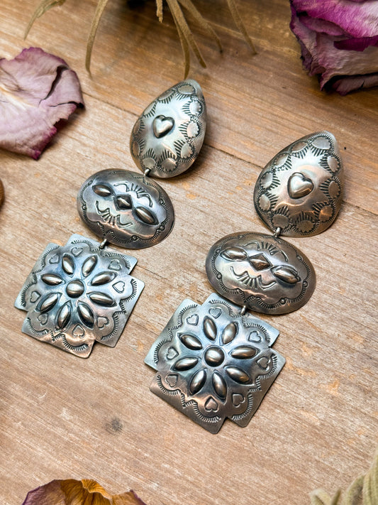 Sterling Silver Concho Dangle Earrings – Native Made by Rita Lee (Navajo Artist)