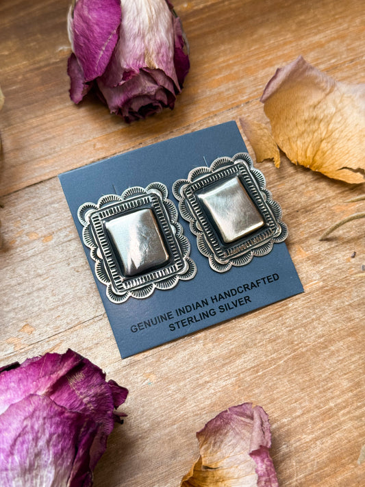 Sterling Silver Square Stud Earrings – Artist Leander Tahe – USA Made