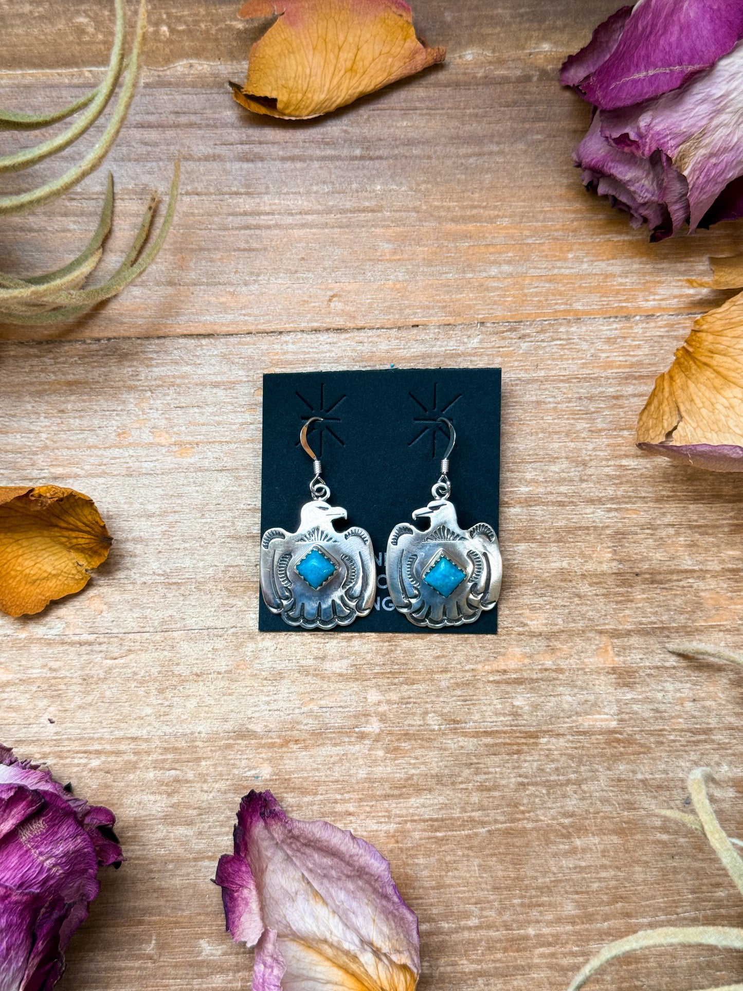 Sterling Silver Eagle Dangle Earrings with Turquoise