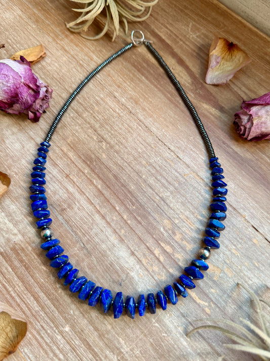 Faceted Lapis & Hematite Necklace – 21.5"