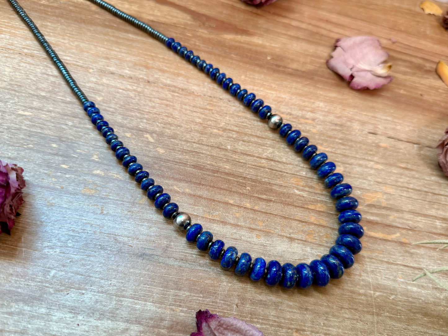 Lapis Rondelle & Hematite Necklace – 21"