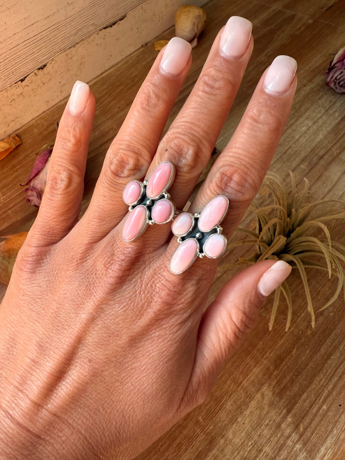 Pink Conch Shell Sterling Silver Ring – Size 7 or 8